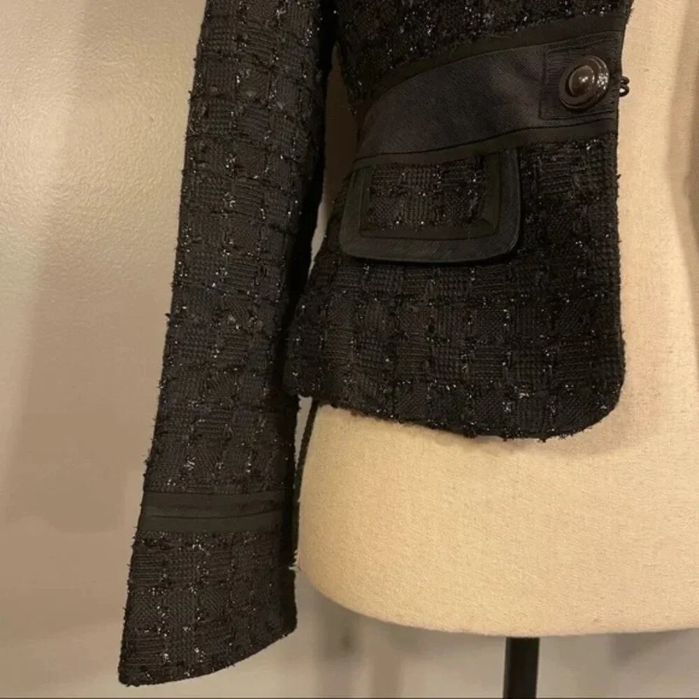 🌿 NWT WHBM Metallic Tweed Blazer ✨ Lightweight Spring Layer Chain Detail Size 00 - Picture 4 of 16